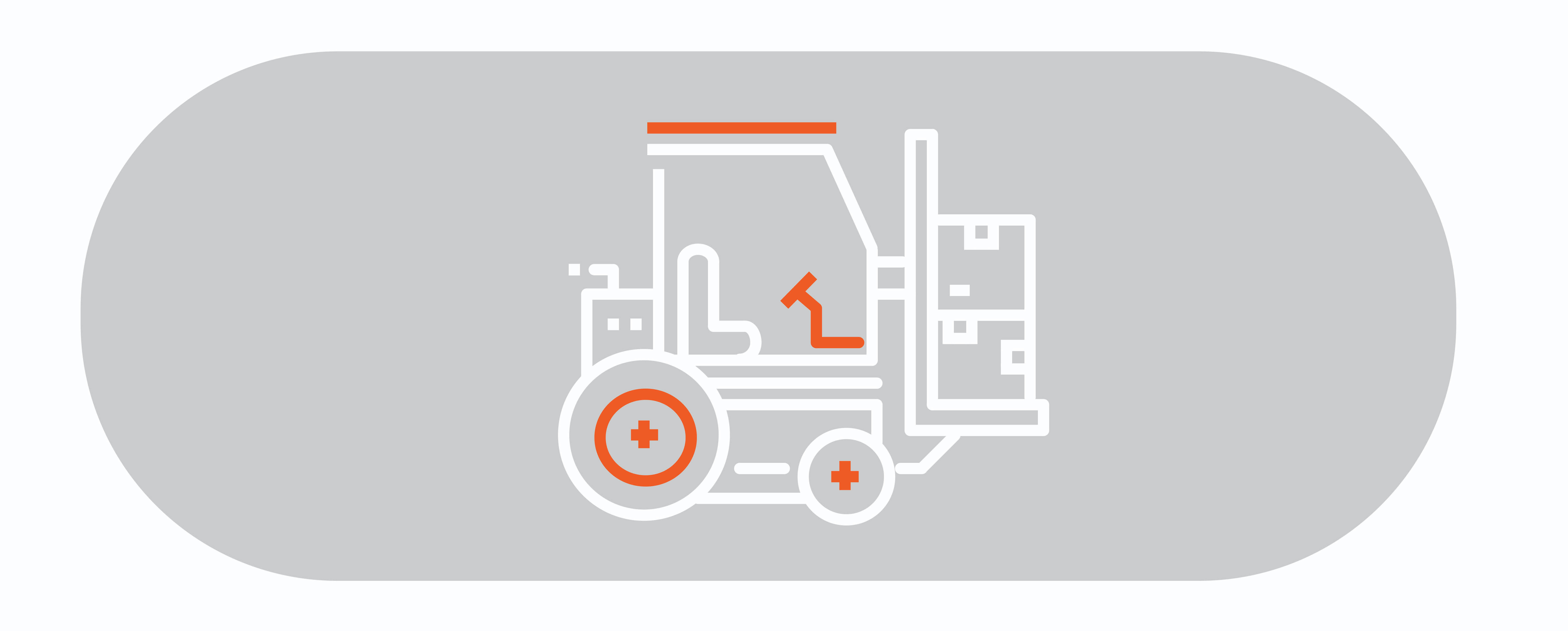 Vector art forklift carrying boxed goods against a grey background