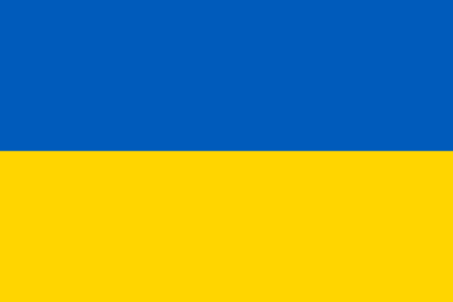 Blue and yellow boxes sit tightly together representing the Ukrainian flag